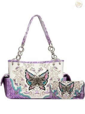 Western Butterfly Shoulder Handbag & Wallet Set Women Concealed Carry